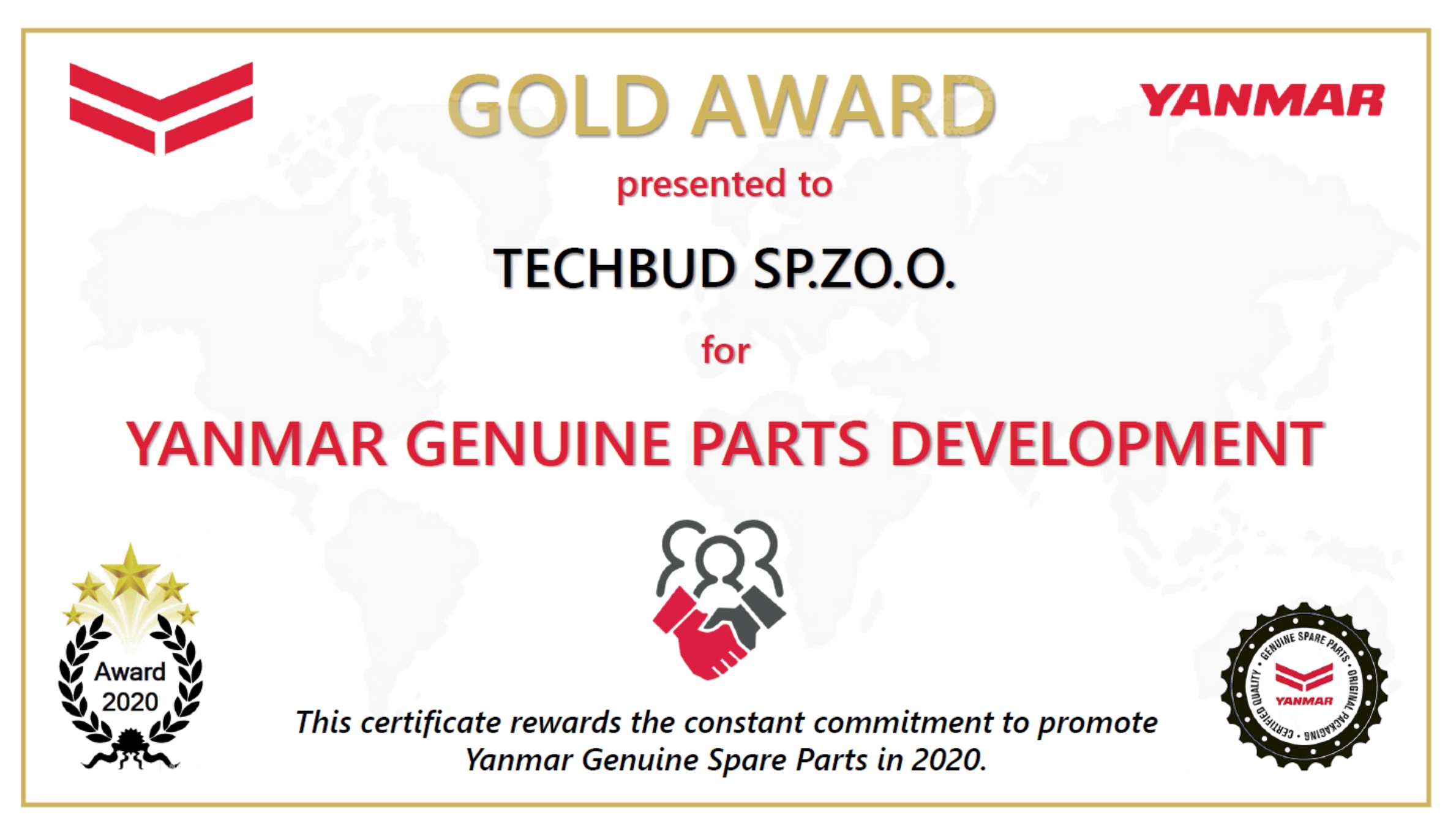 Wyróżnienie Gold Award od Yanmar dla firmy Techbud